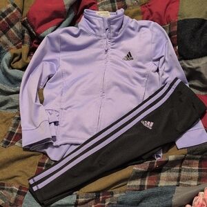 adidas Girls Lavender and Black Tracksuit Set